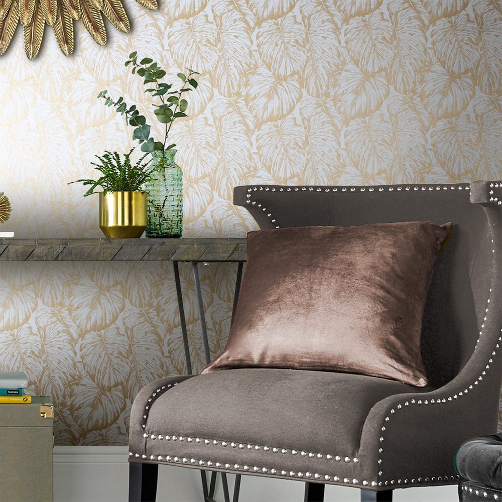 Tropical Wallpaper 103765 by Graham & Brown in Pearl Gold